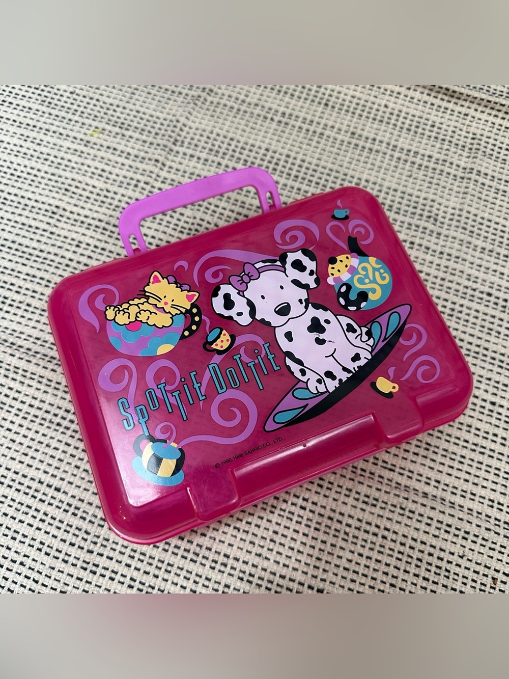 Vintage 1996 Spottie Dottie Sanrio Pink Plastic Pencil Carrying Case NO LOCK